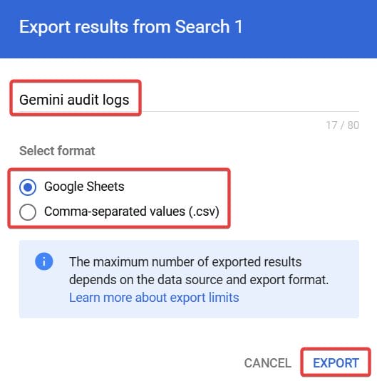 Click Export Button