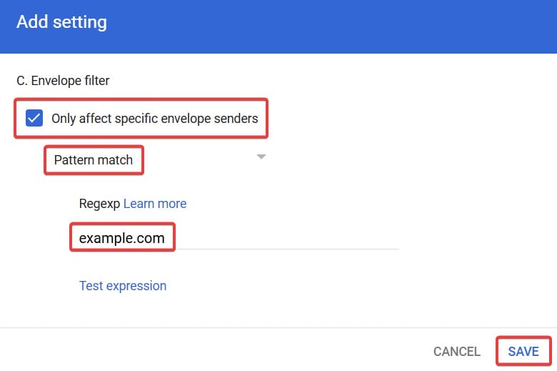 Only affect specific envelope senders