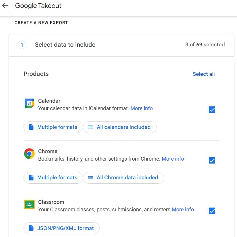 Select Data to Export
