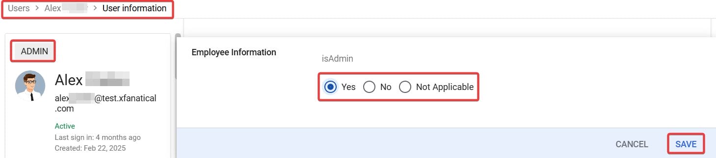 Set user as admin