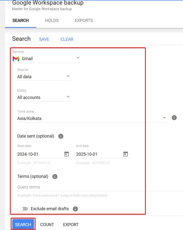 Use search criteria to narrow down the data