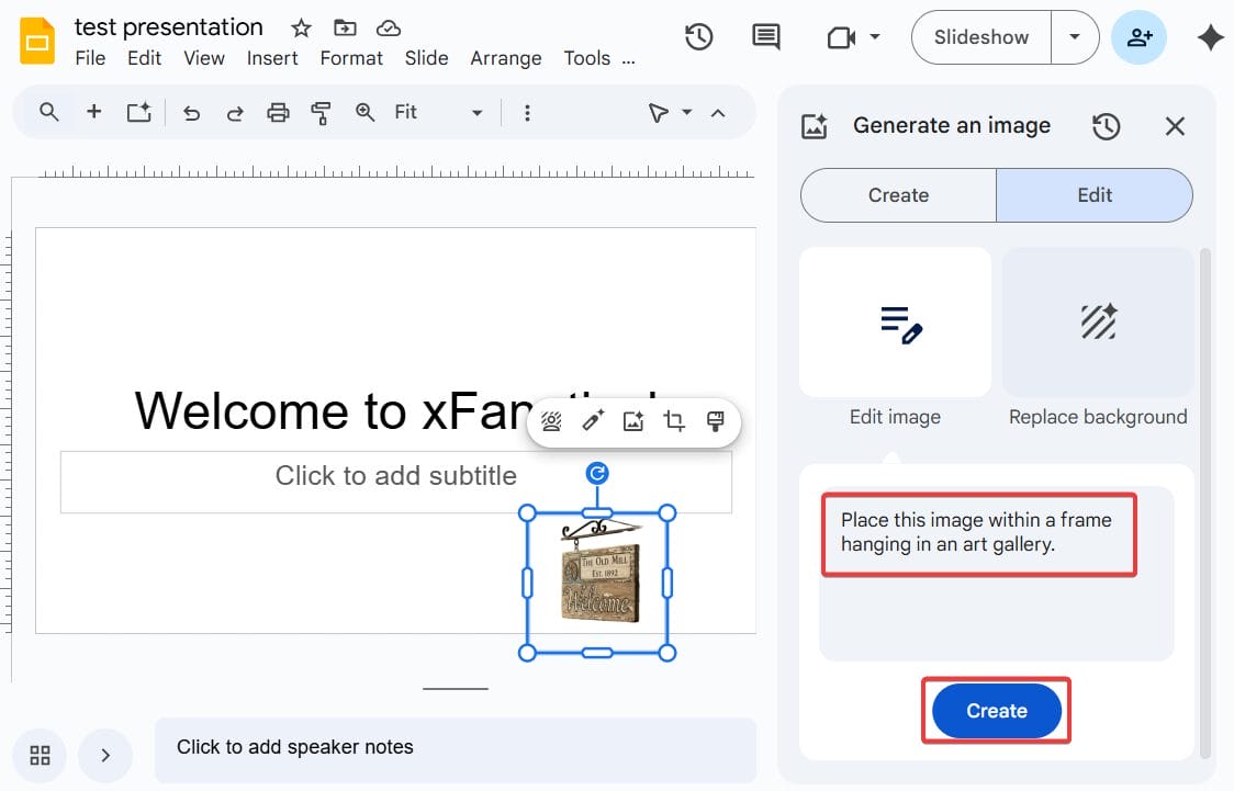 edit the image and click Create