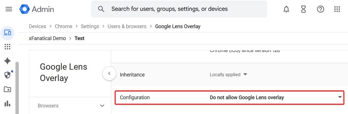 Do not allow Google Lens overlay.