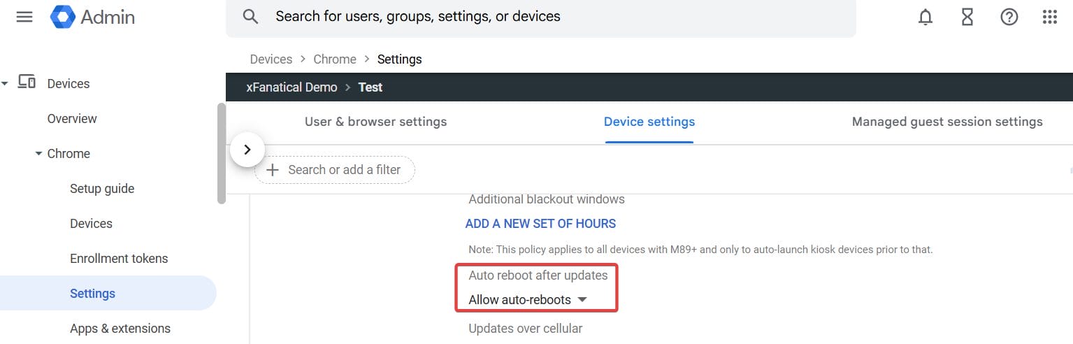 Enable Allow auto-reboots setting