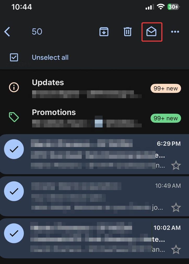 Mark as Read at the top-left corner of the screen