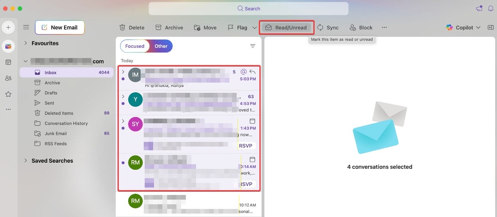 Read/Unread on the top toolbar