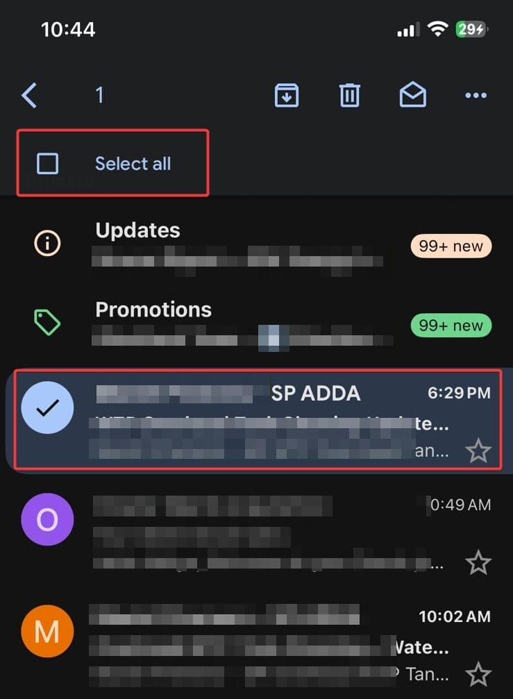 Select All to include every message in the folder