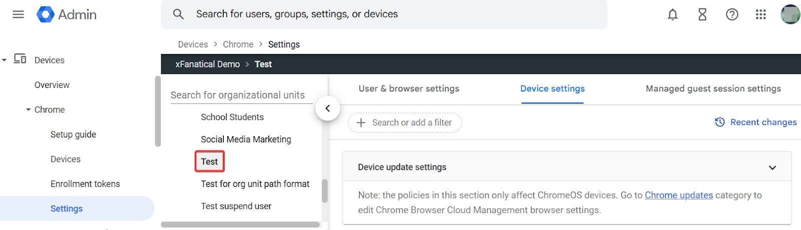 Select organizational unit