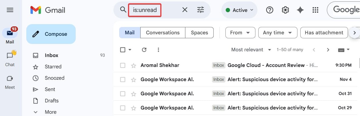 Unread from the dropdown