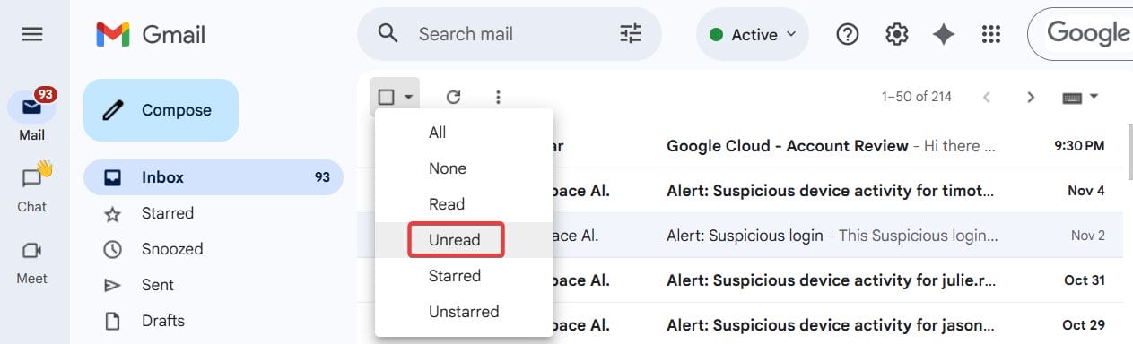 Unread from the dropdown