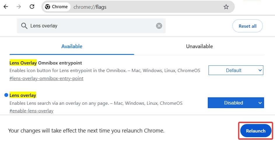 click the Relaunch button