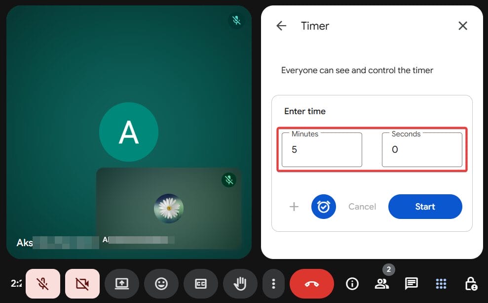 enter the timer duration in minutes and the seconds
