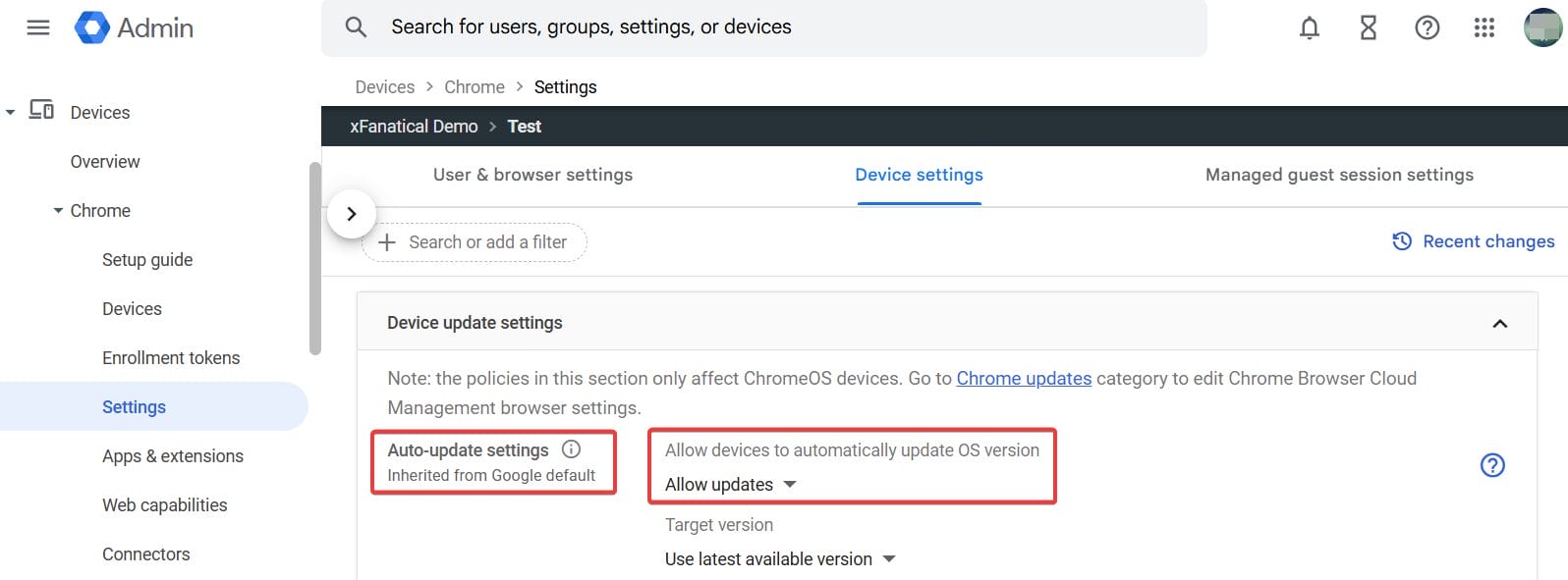 set Allow updates option