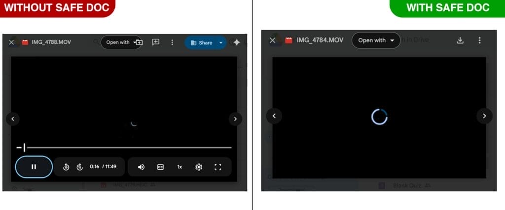 xFanatical Safe Doc blocks video playback in Google Drive Preview.
