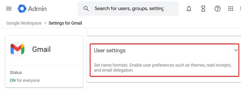 Click User settings
