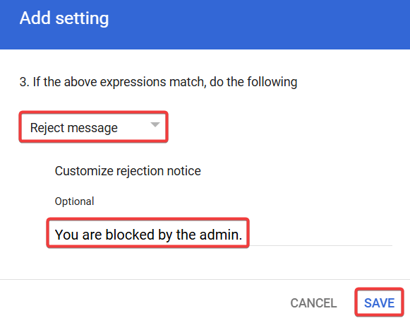 Add a custom rejection message