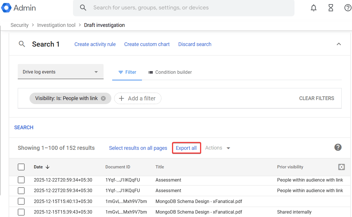 Click Export all button