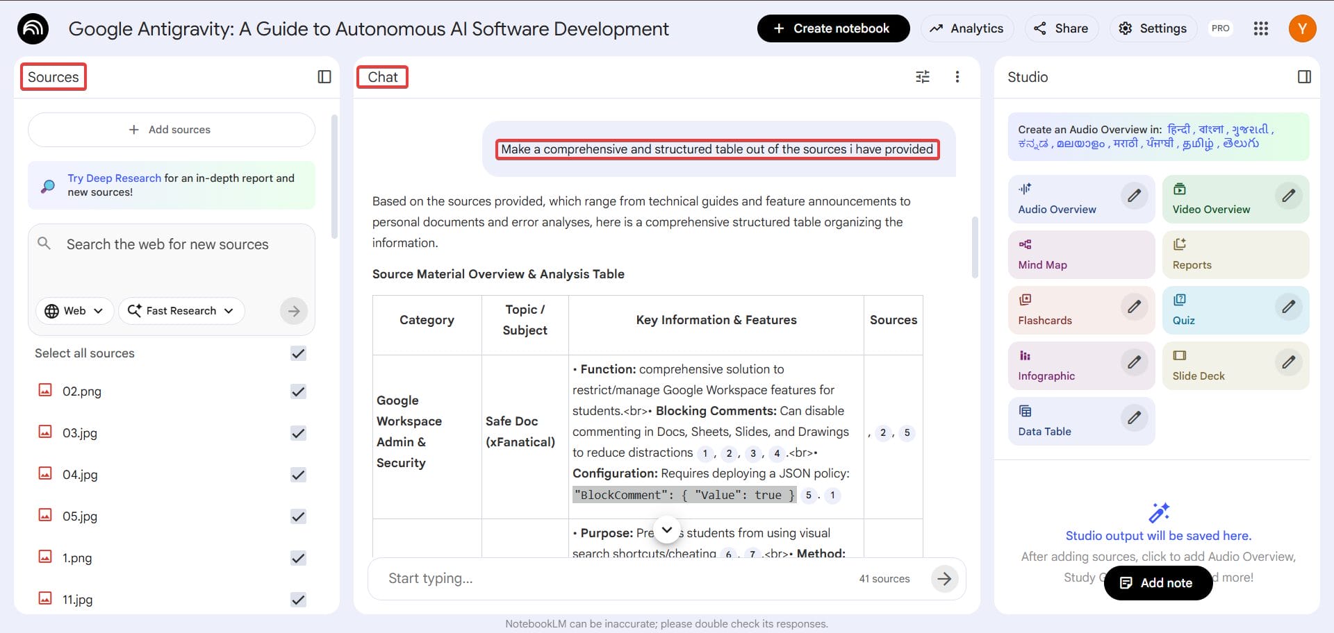 Use Table-Oriented Prompting in NotebookLM