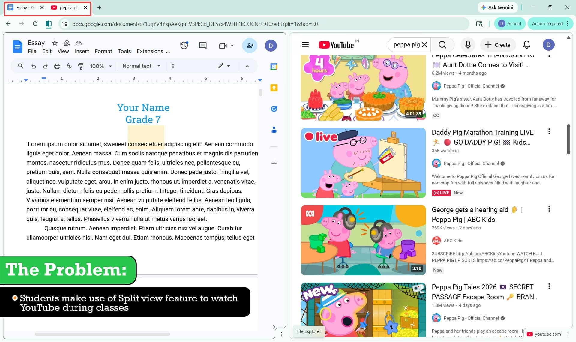 The problem with split view in Chrome